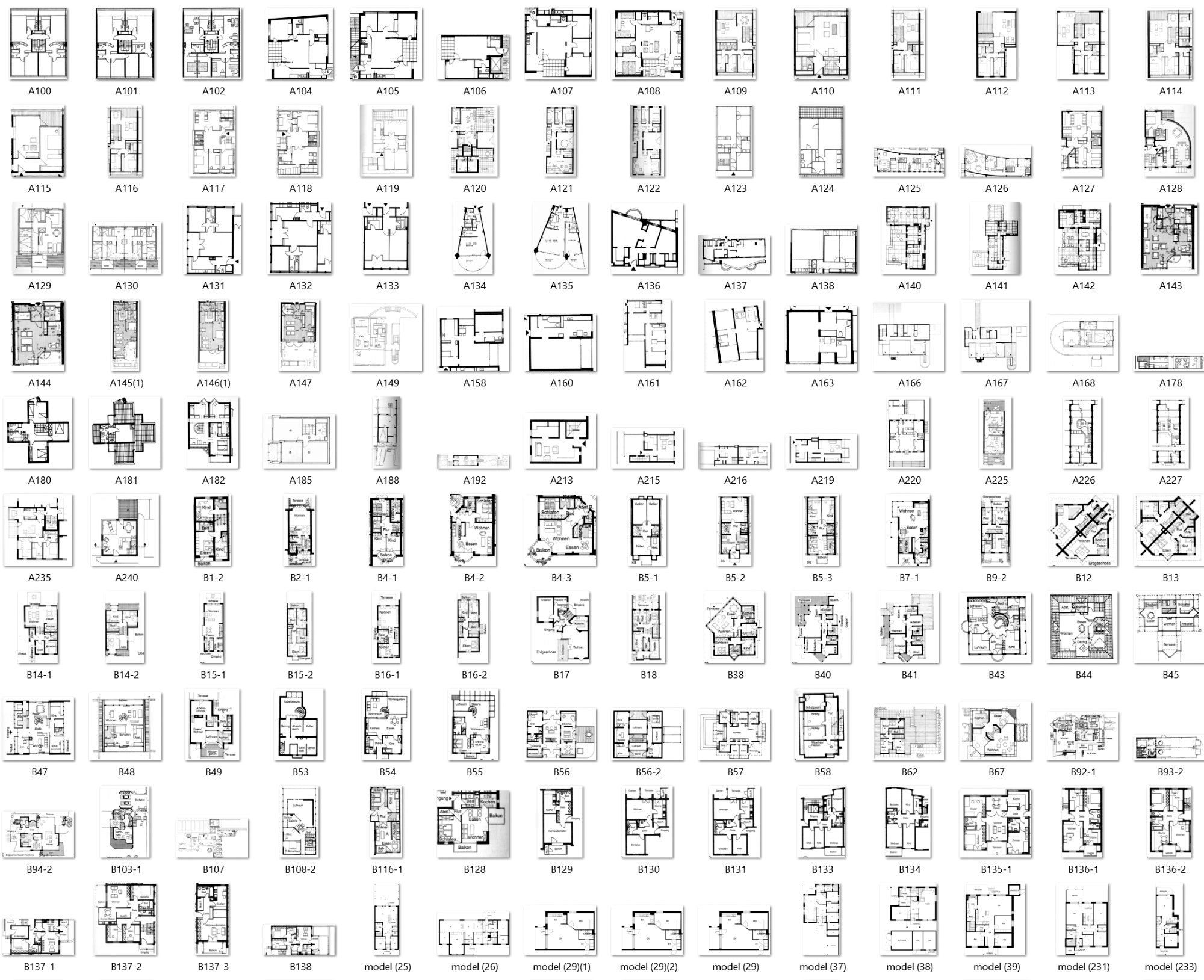 Common House — grid of annotated apartment floor plans from the AR²IL neural network training dataset