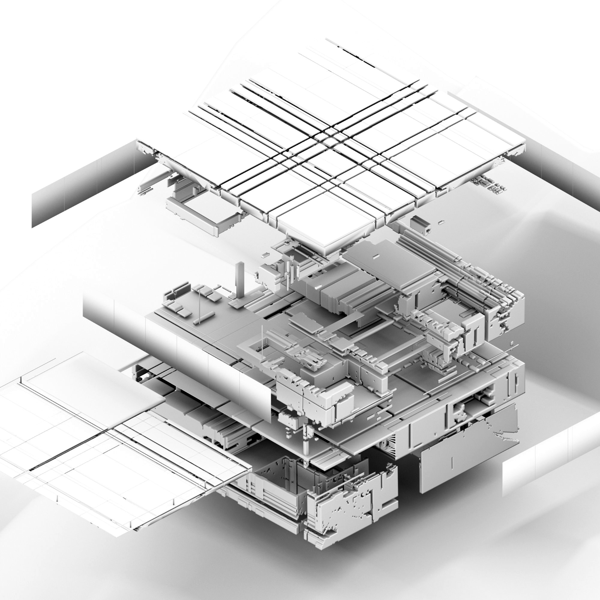 Deep House — exploded axonometric of an AI-generated residential architecture project by SPAN